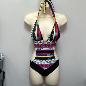 Poo Chai One Piece halter top Swimsuit, size L
